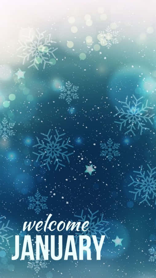 Blue Snowflake Welcome January Phone Wallpaper