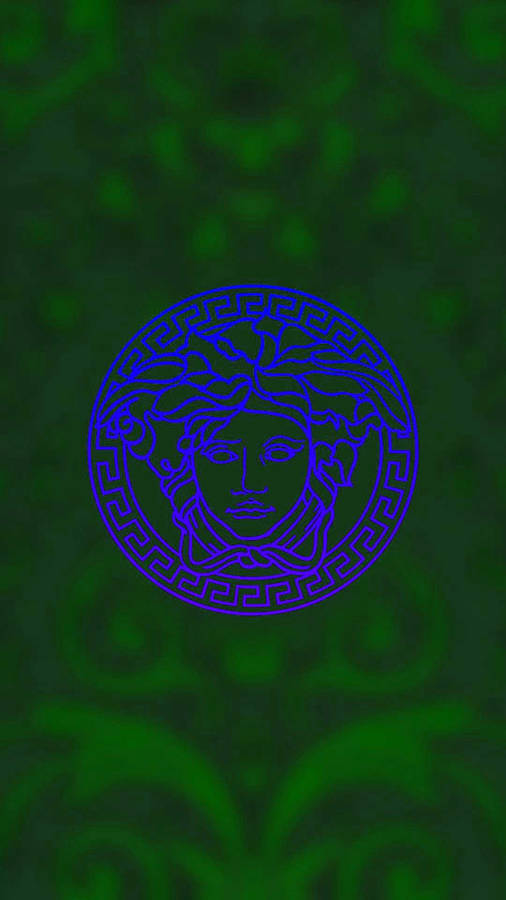 Blue Versace Logo On Green Background Wallpaper