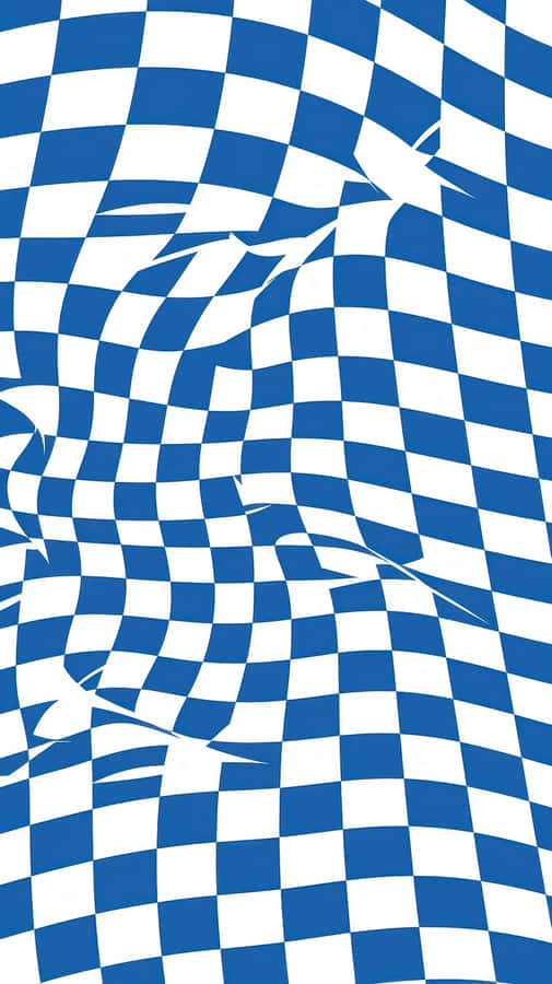 Blue White Checkered Wave Pattern Wallpaper