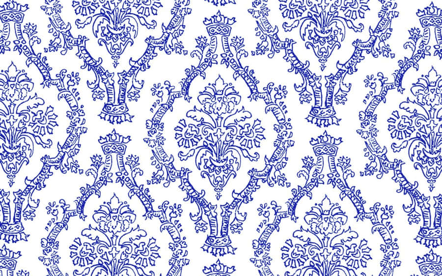 Blue White Floral Pattern Wallpaper
