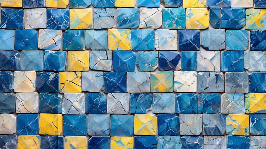 Blue Yellow Mosaic Tiles Wallpaper