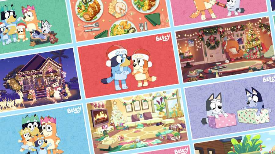 Bluey Christmas Collage Wallpaper