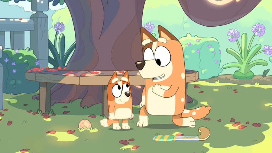 Blueyand Bingo Garden Adventure Wallpaper