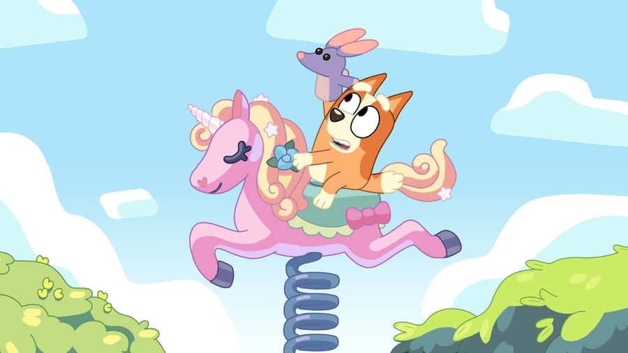 Blueyand Bingo Unicorn Ride Wallpaper