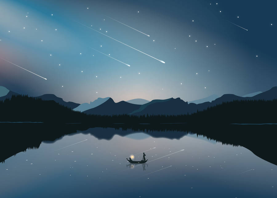 Boat Beneath A Meteor Shower Wallpaper
