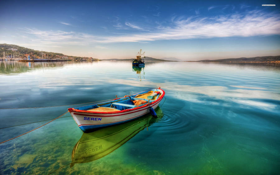 Boat On Green Water Digital Art Wallpaper