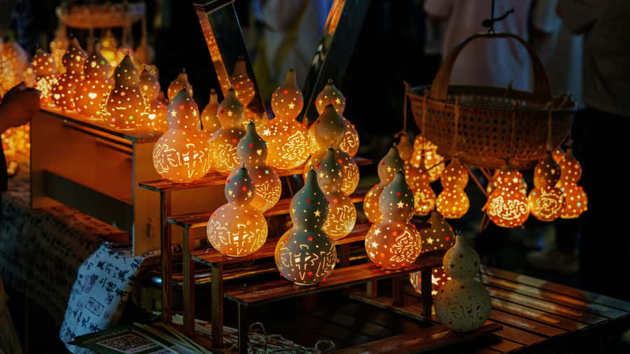 Bottle Gourd Lamps Display Wallpaper