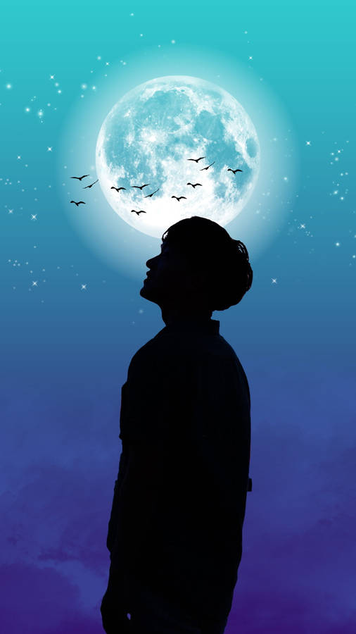 Boy Shadow Glowing Moon Wallpaper