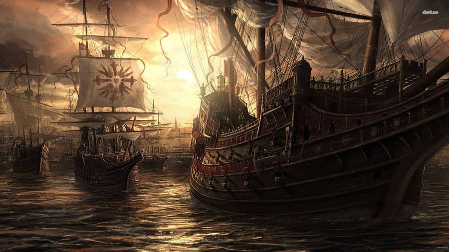 Brave Pirates Aboard A War Ship On A High-seas Adventure Wallpaper