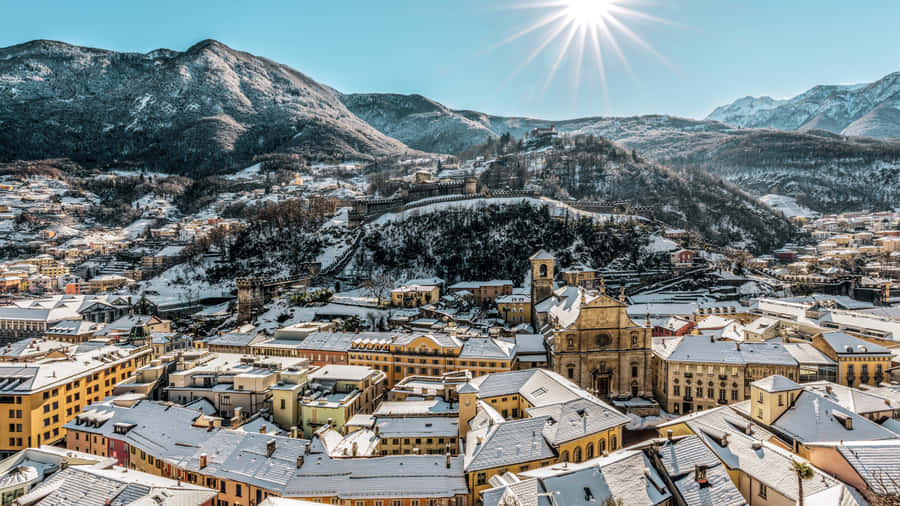 Breathtaking View Of Bellinzona Cityscape And Historic Castles, Switzerland. Wallpaper