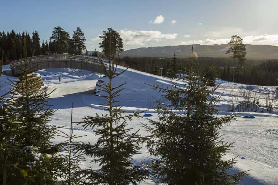 Breathtaking View Of Lillehammer Town During Sunrise Wallpaper