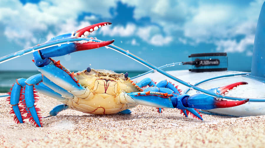 Bright Blue Crab On The Shore Wallpaper