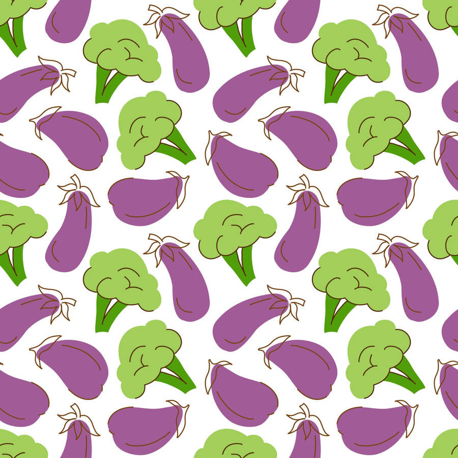 Broccoli And Eggplants Pattern Art Wallpaper