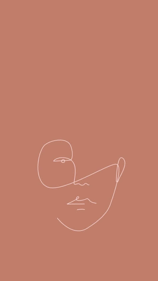 Brown Aesthetic Pastel Minimalist Line Art Wallpaper