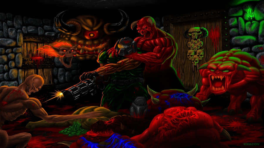 Brutal Doom Fighting Monsters Wallpaper