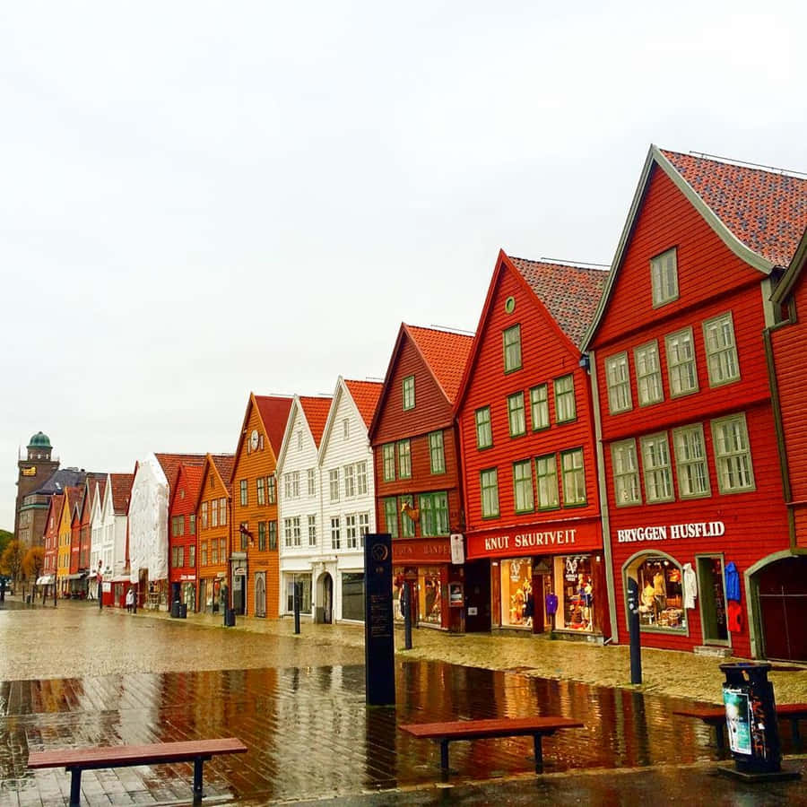 Bryggen Historic Norwegian Architecture Wallpaper