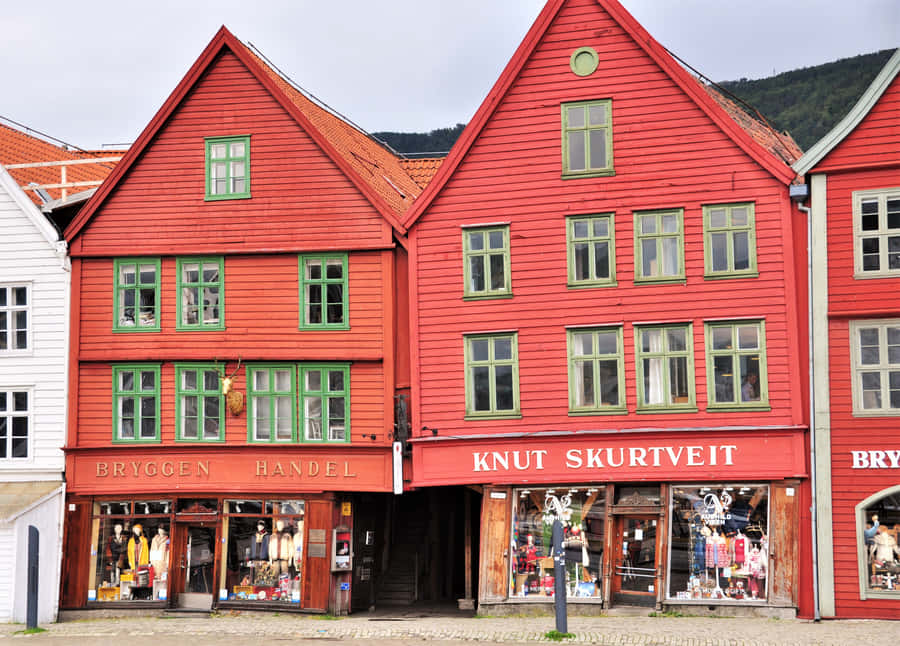 Bryggen Traditional Norwegian Shops Wallpaper
