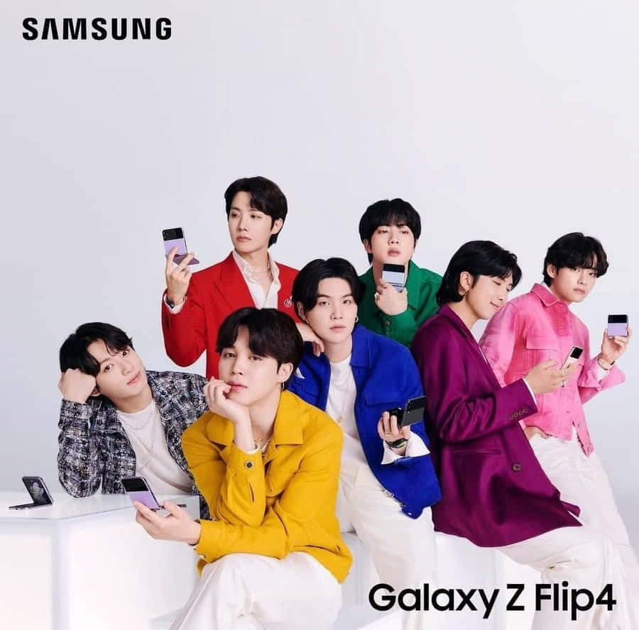 Bts Members Smiling While Endorsing Various Brands Wallpaper