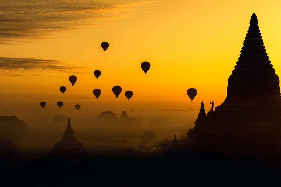 Burma Balloons Orange Sunset Wallpaper