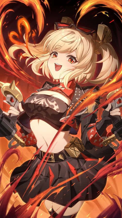 Burnice Zzz Fiery Anime Character Wallpaper