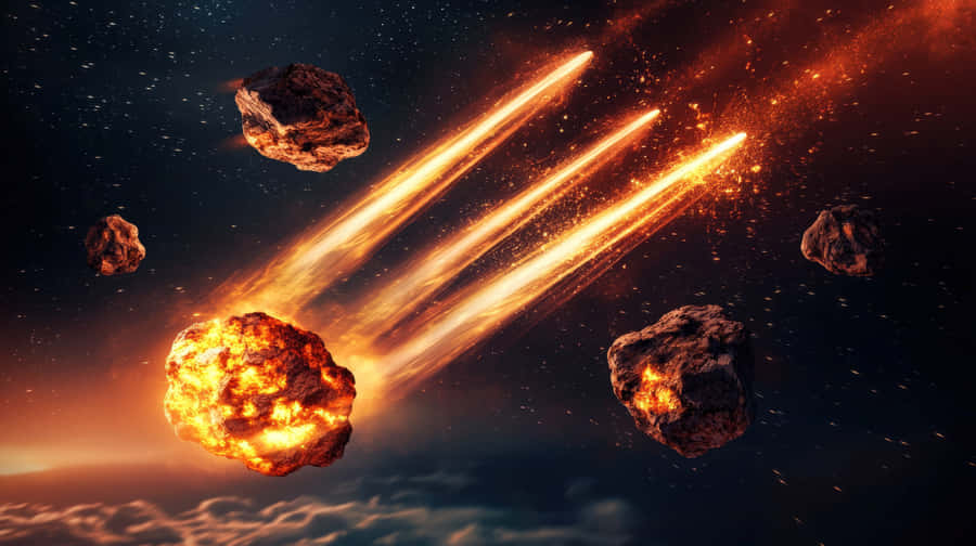 Burning Meteors Streaking Through Space, Creating Fiery Trails As They Enter Earth's Atmosphere Wallpaper