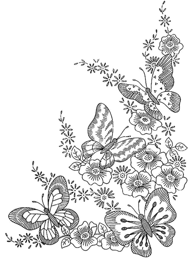 Butterflies Floral Coloring Page Wallpaper