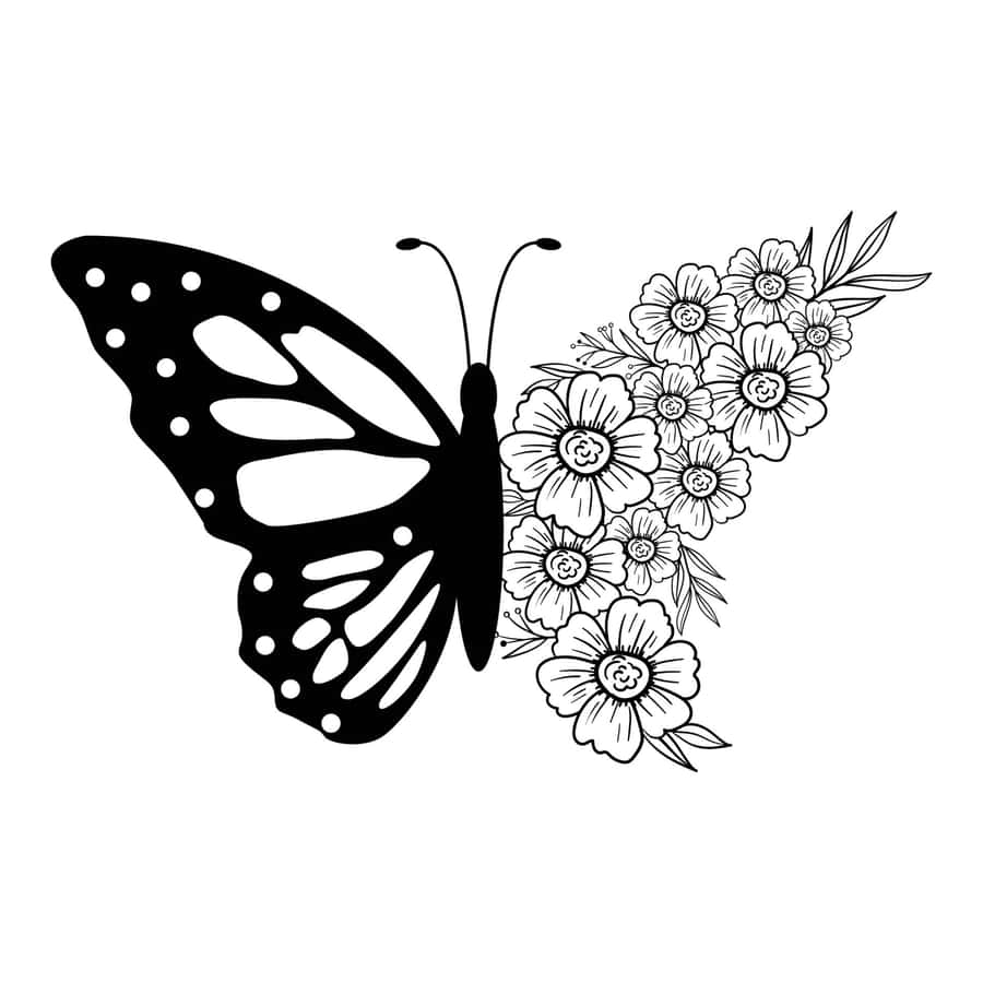 Butterfly Floral Coloring Page Wallpaper