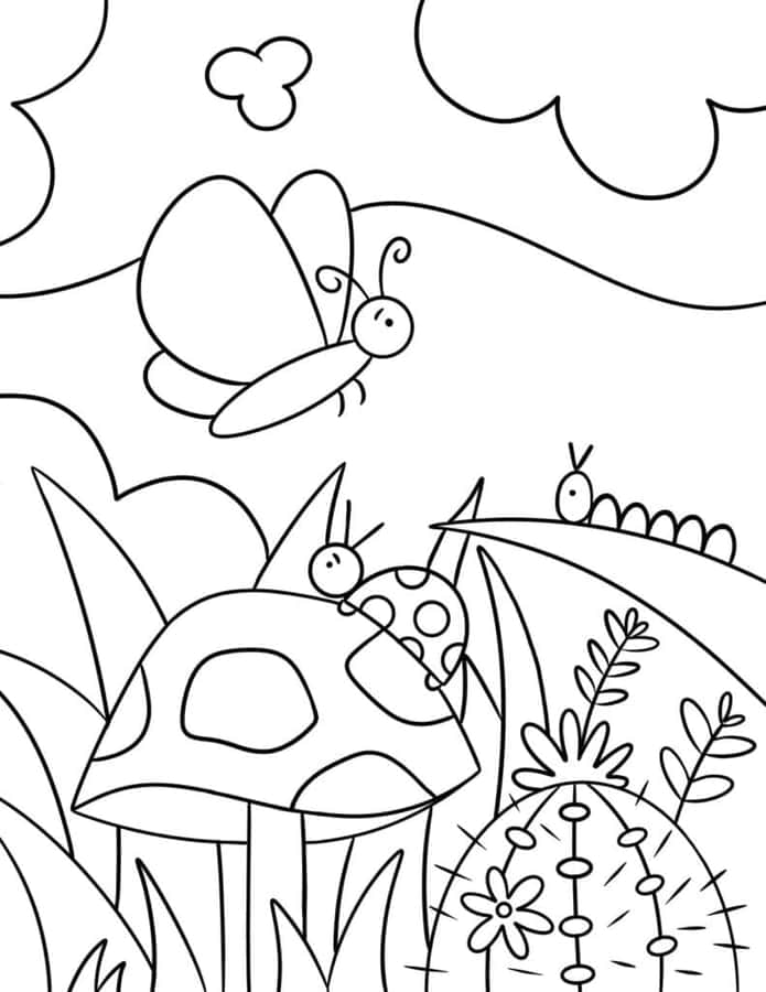 Butterflyand Ladybug Coloring Page Wallpaper