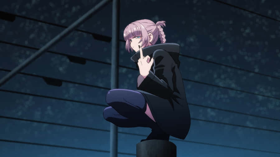 Callofthe Night Nazuna Crouchingon Pole Wallpaper