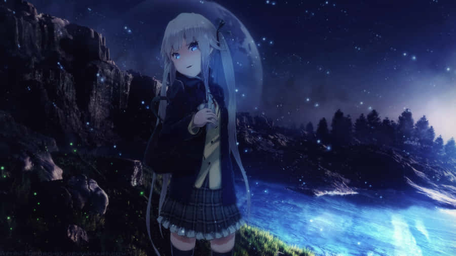 Calm Anime Blue Lake Wallpaper