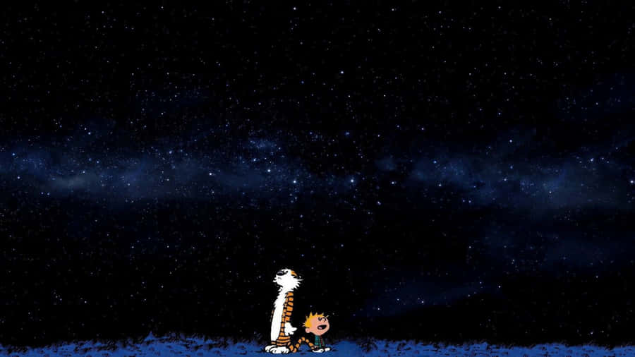 Calvin And Hobbes 4k Dark Blue Wallpaper