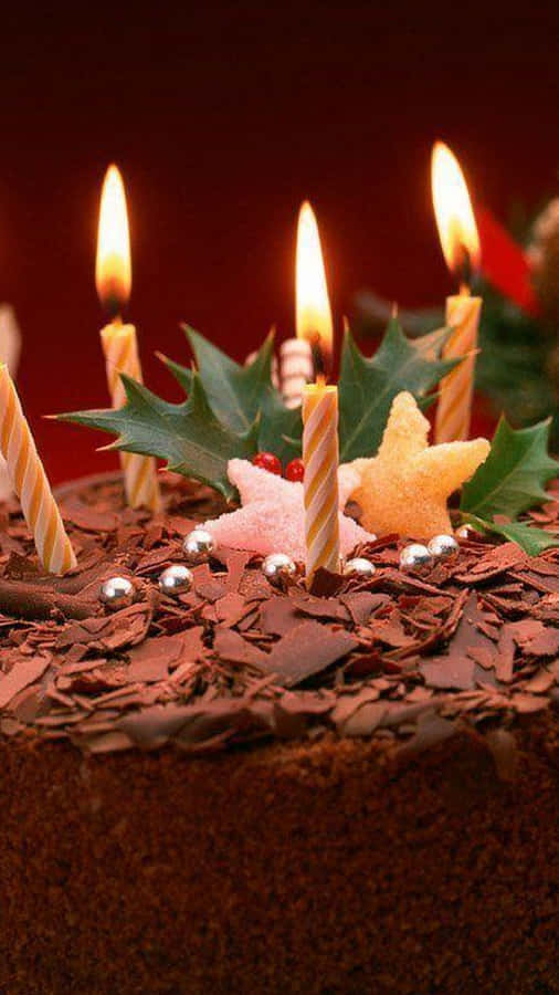 Candles And Chocolate Birthday Cake Iphone Wallpaper