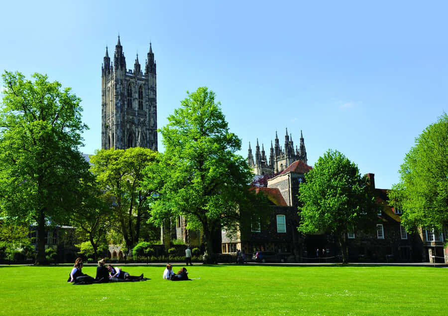 Canterbury Cathedral Park Sunny Day Wallpaper
