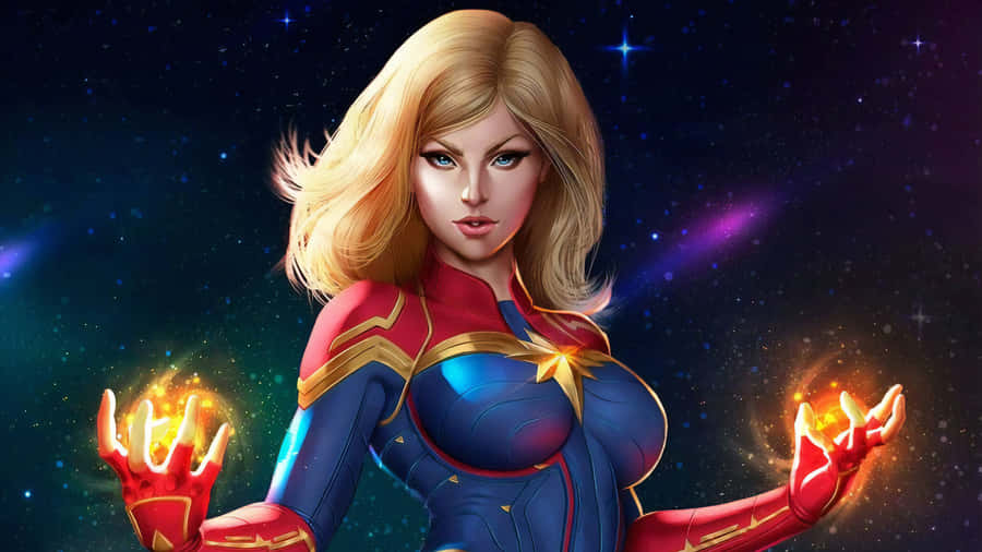 Captain Marvel Empowers Humanity And Protects The Universe Wallpaper