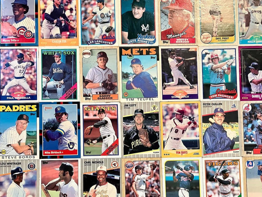 Caption: A Collection Of Vintage Baseball Cards Wallpaper