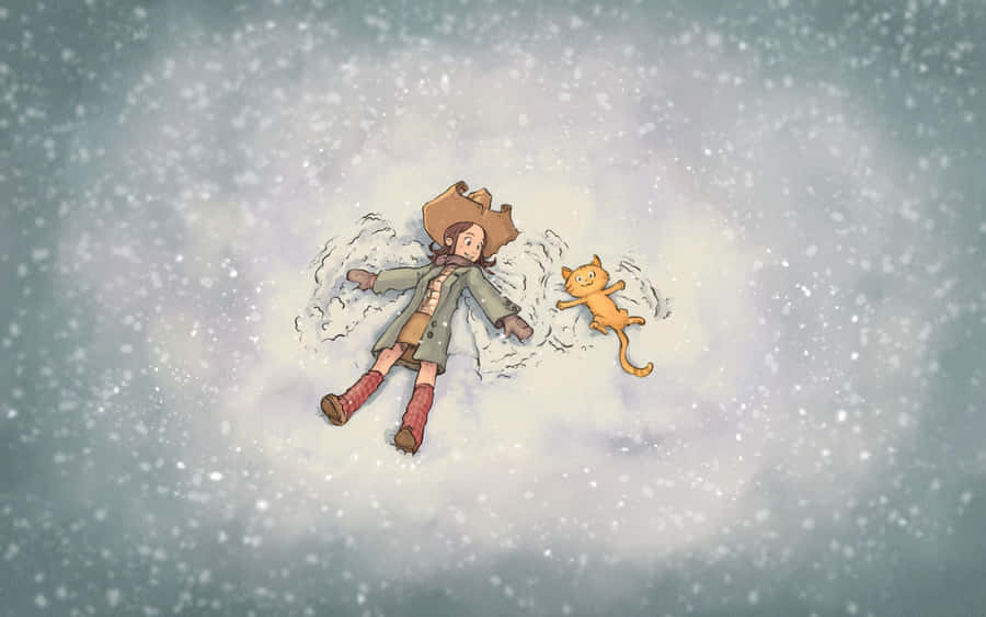 Caption: A Serene Winter Scene Featuring A Snow Angel Wallpaper