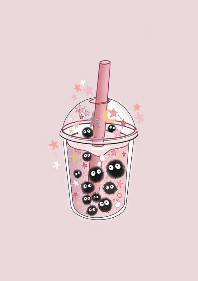 Caption: Adorable Boba Tea Illustration Wallpaper