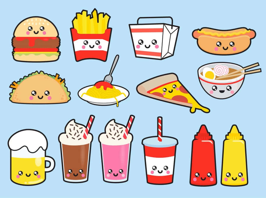 Caption: Adorable Kawaii Food Characters In A Delicious Party Wallpaper