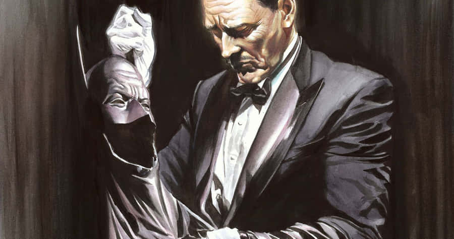 Caption: Alfred Pennyworth In His Study, Offering Guidance To Batman Wallpaper