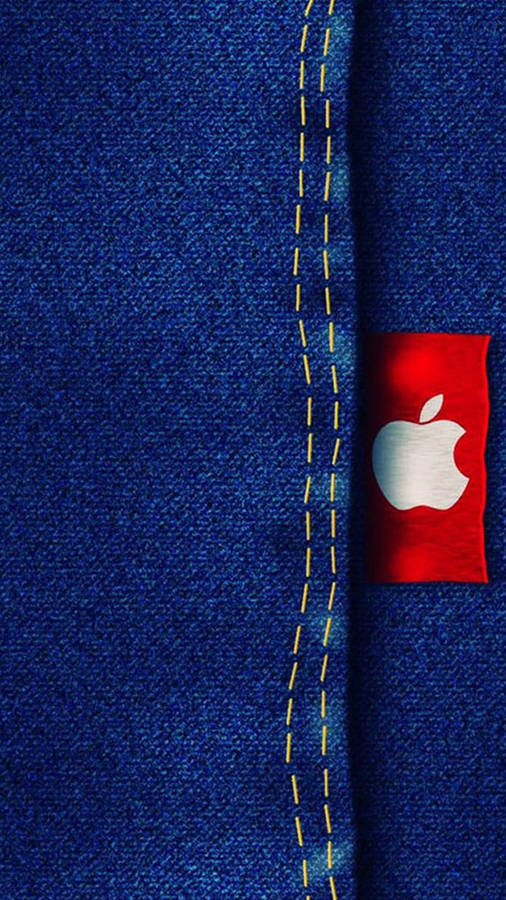 Caption: Apple Logo On Classic Denim Fabric Wallpaper