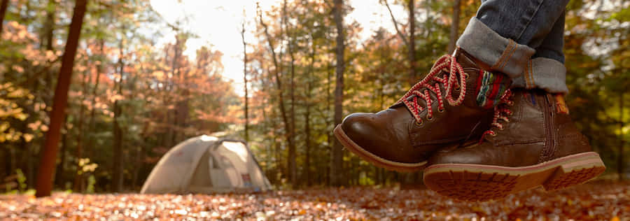 Caption: Cozy Fall Camping In A Scenic Forest Wallpaper