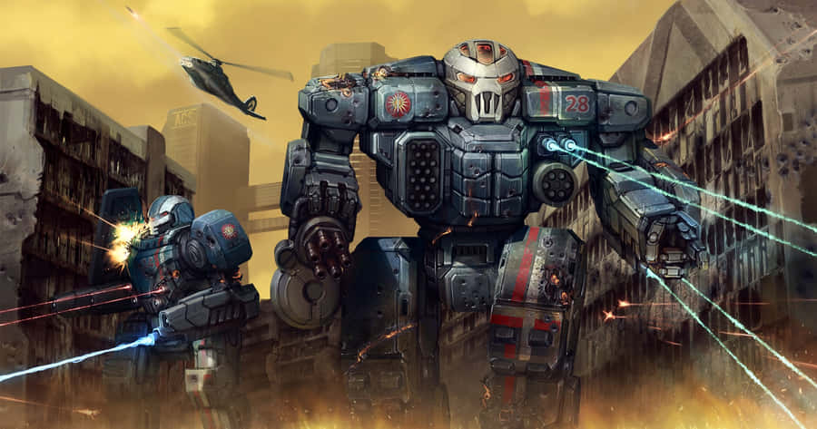 Caption: Epic Mech Battle In Battletech Universe Wallpaper