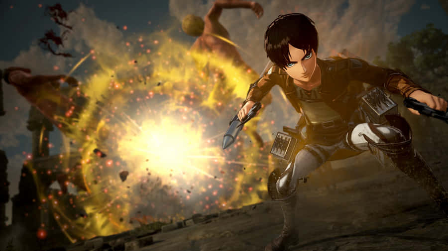 Caption: Epic Moment In Aot 2 Final Battle Wallpaper