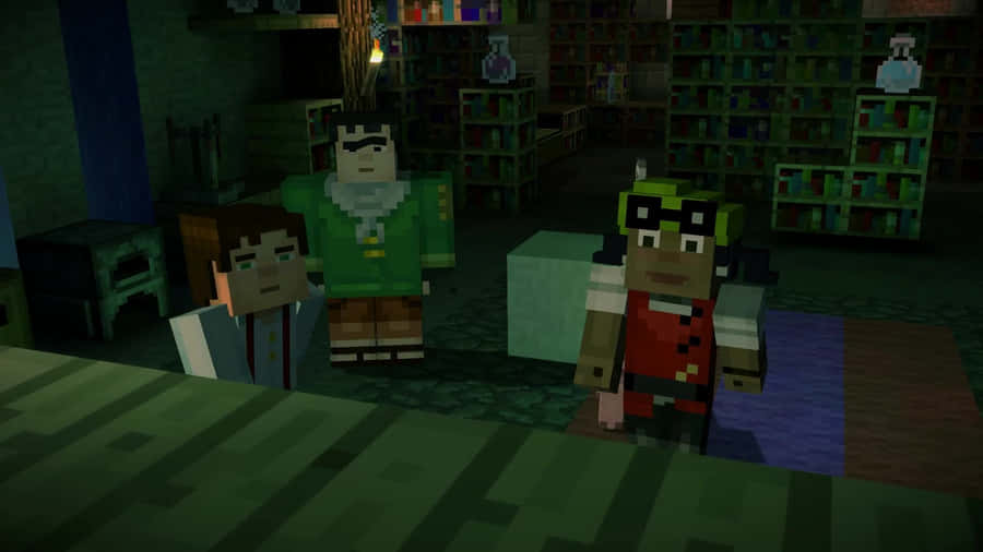 Caption: Exciting Adventure In Minecraft Story Mode Wallpaper