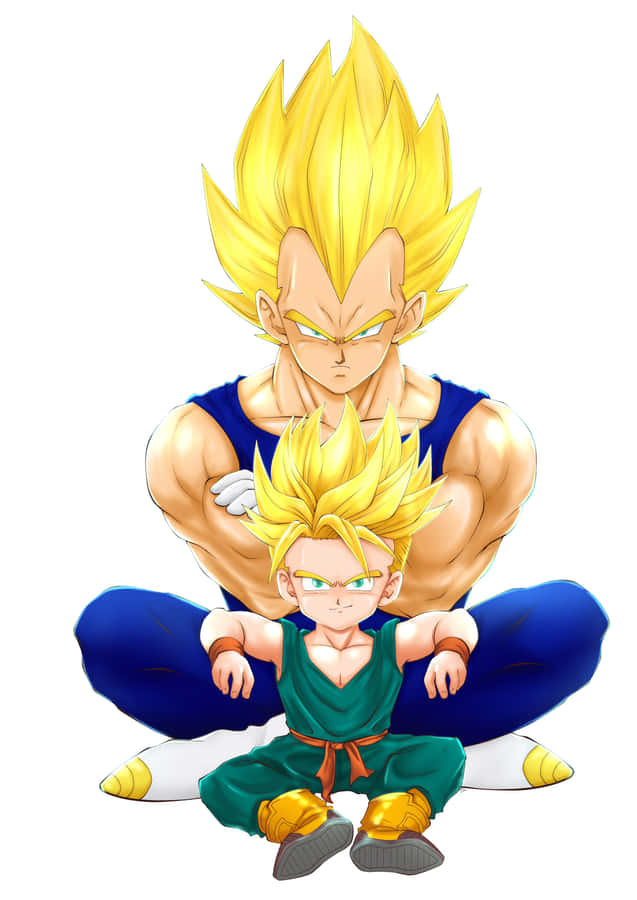 Caption: Father-son Power Duo: Vegeta And Trunks Unleashing Their Strength Wallpaper
