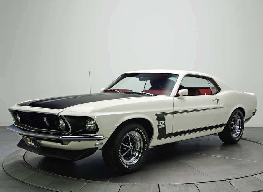 Caption: Ford Mustang Boss 302 - A Classic Beauty In Vivid Sunset Wallpaper