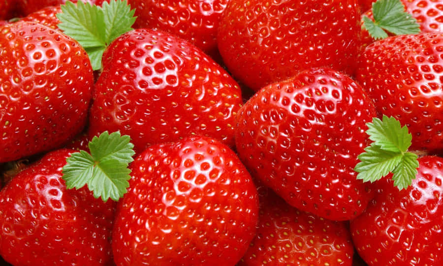 Caption: Fresh And Vibrant Red Strawberry Close-up Wallpaper