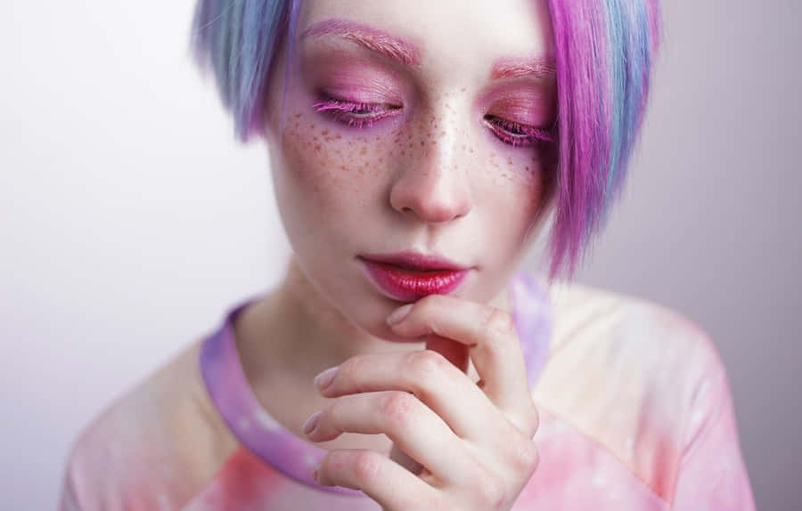 Caption: Girl Wearing Cute Makeup And Accessories Wallpaper