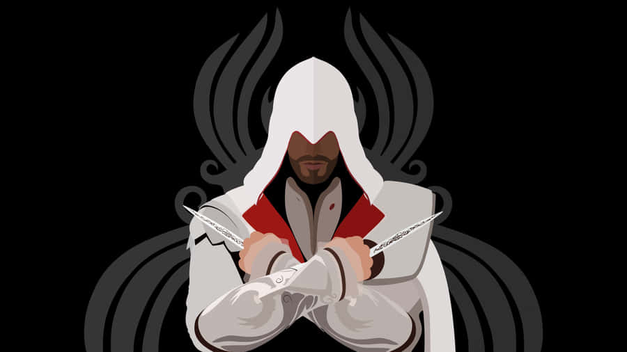 Caption: Heroic Ezio Auditore In Action Wallpaper