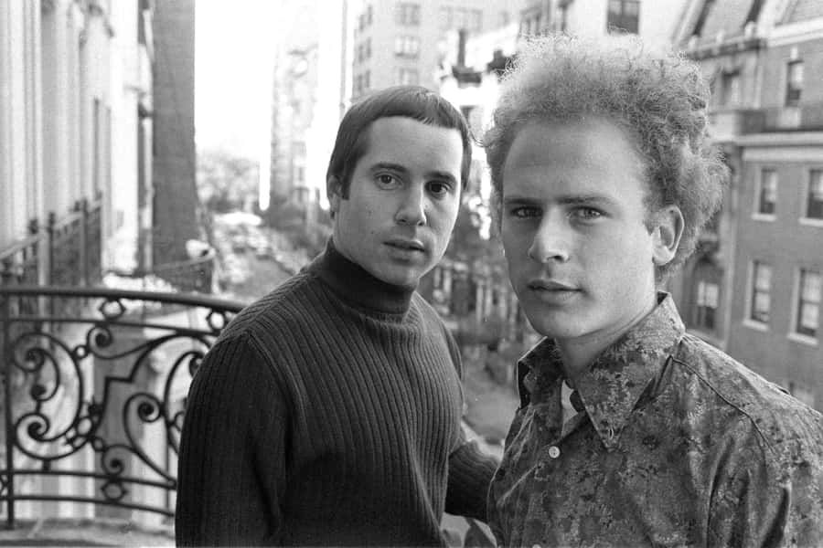 Caption: Iconic Music Duo Simon And Garfunkel Wallpaper